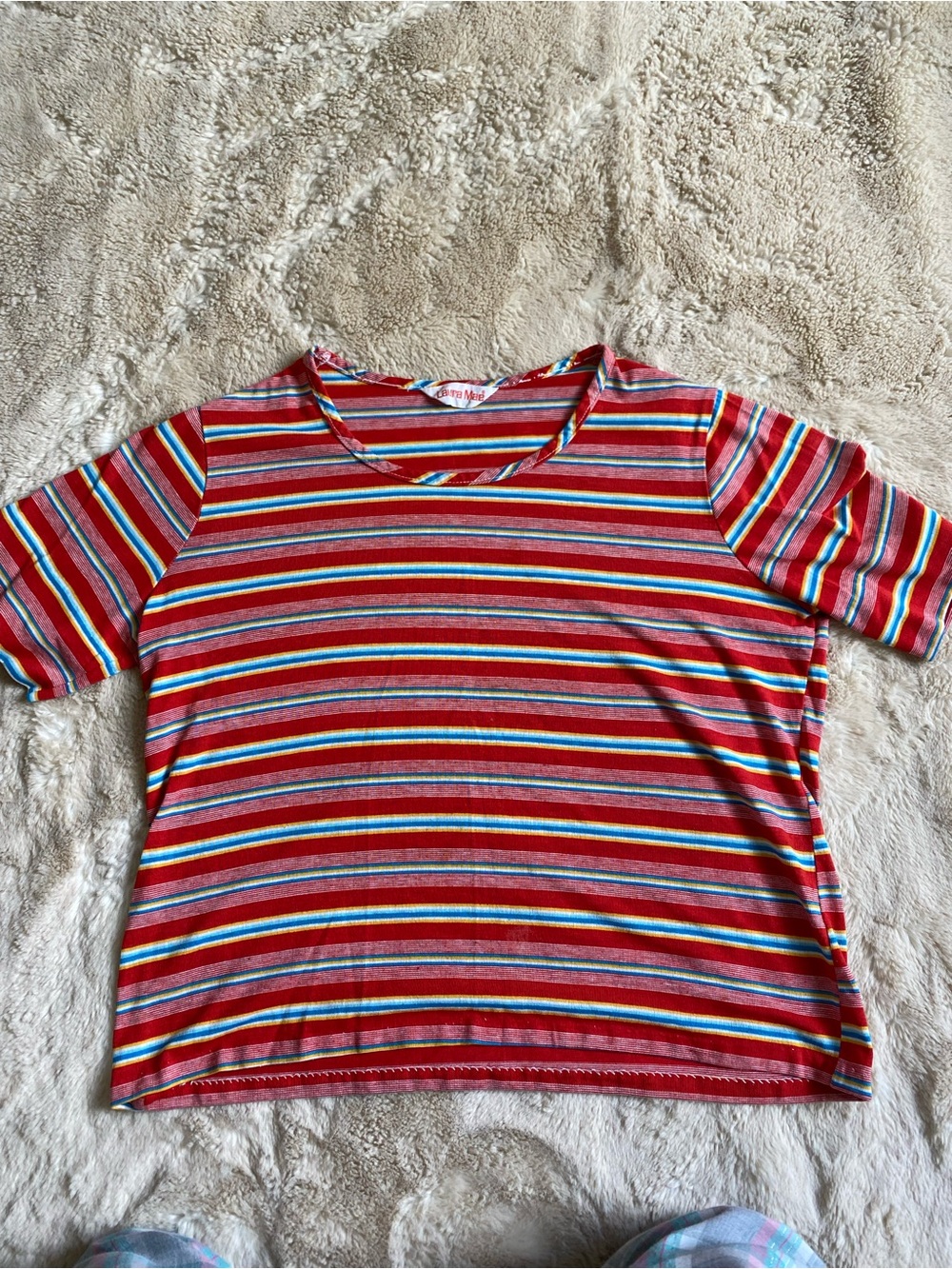 Vintage Women's Striped Short Sleeve Tee in Red